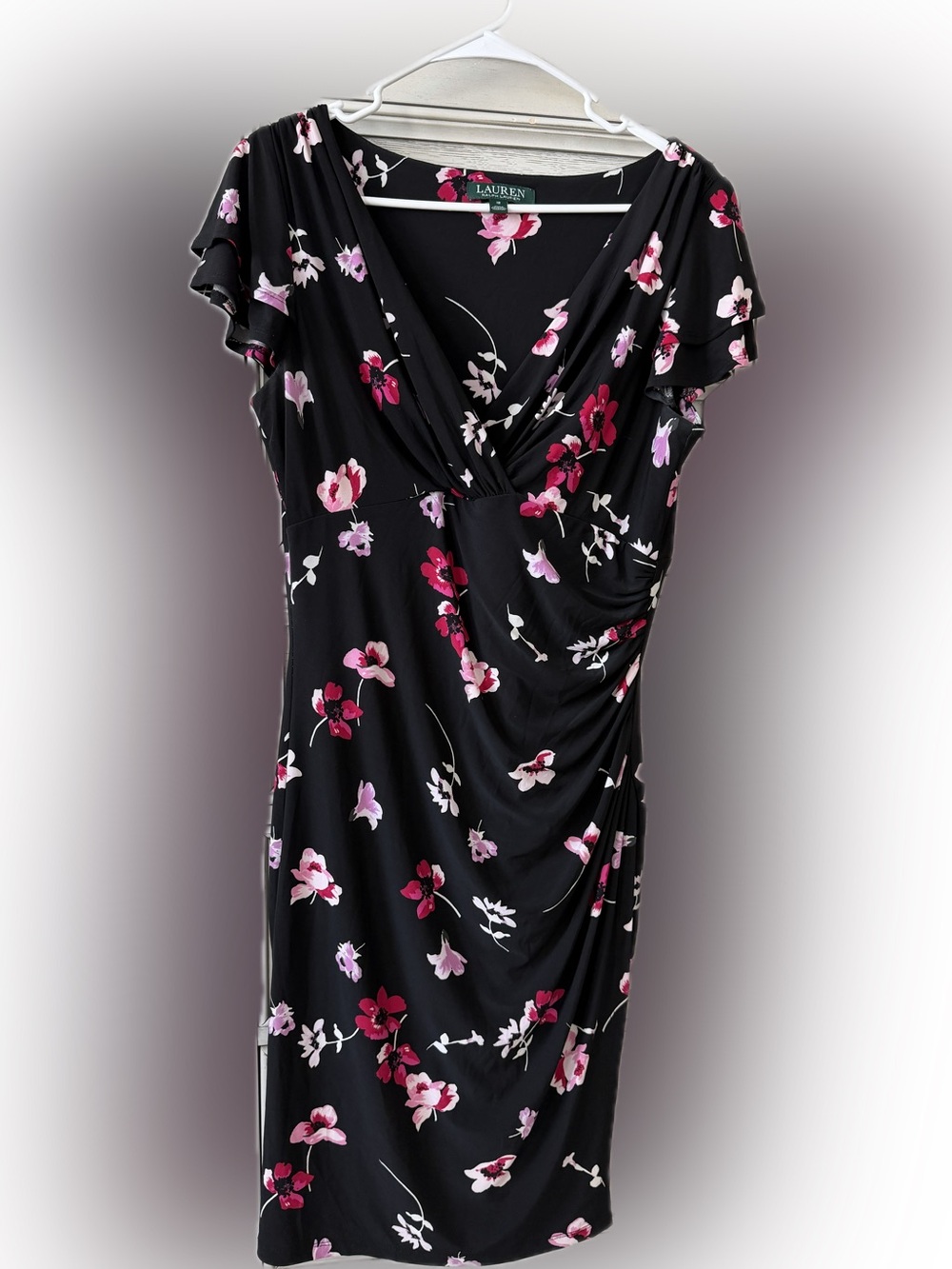 Ralph Lauren Black Floral Faux-Wrap Dress